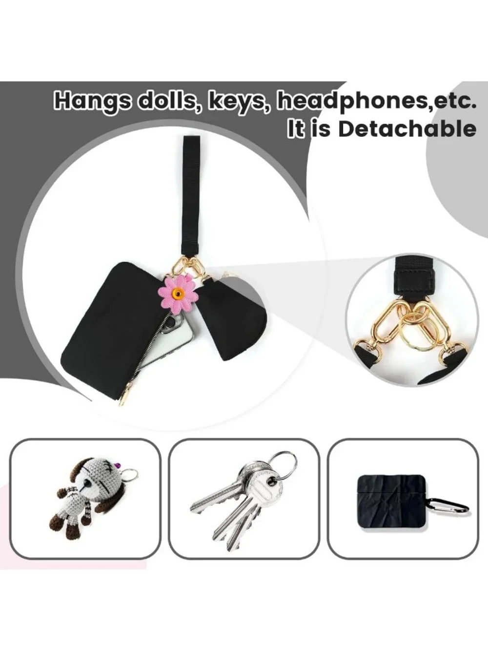 Chic Mini Zip Around Wristlet Wallet & Dual Pouch Keychain Coin Purse for Women